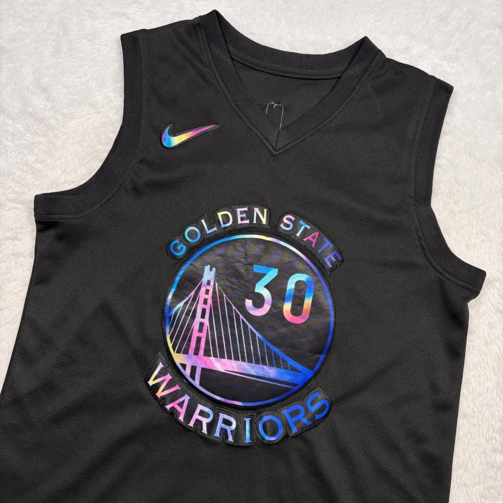 Nike Stephen Curry Golden #30 State Warriors Jersey BOY XL MENS S Black Rainbow